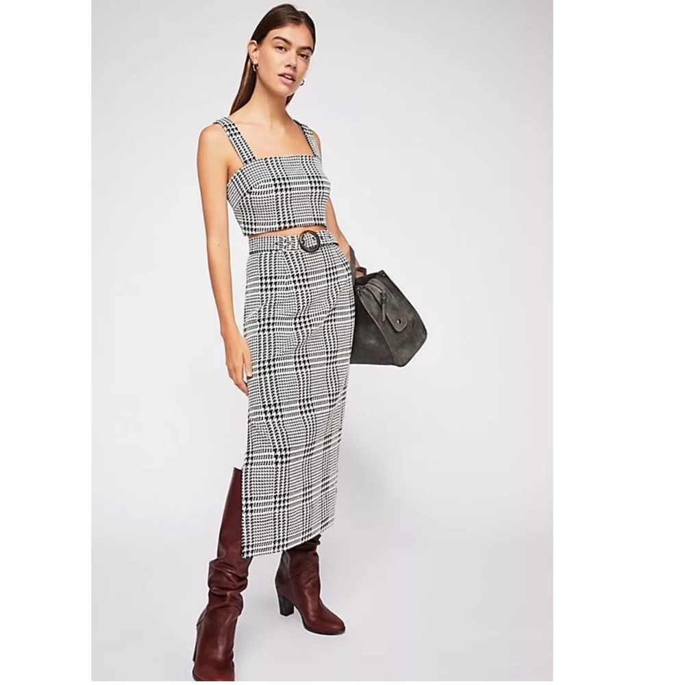 Free People Off Duty Skirt Set - Houndstooth Crop Black White Size 4